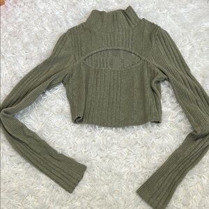 Olive Green Ribbed Knit Crop Sweater | Green Sweater | Cropped Sweater